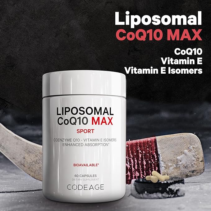 Codeage Liposomal CoQ10 Max Supplement - 250 mg Coenzyme Q10 with Vitamin E Isomers Tocopherols - 2-Month Supply - 1 Capsule Per Serving - Liposomal Delivery - Non-GMO, Gluten-Free - 60 Capsules