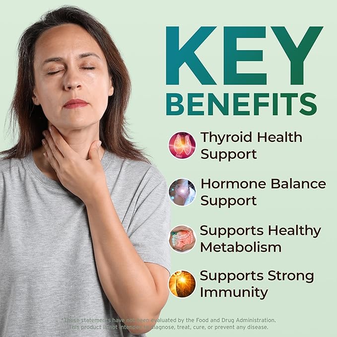 Daily Thyroid Boost Advanced Formula with Iodine Ashwagandha Vitamin B12 Zinc and Selenium for Energy Metabolism and Focus 60 Capsules