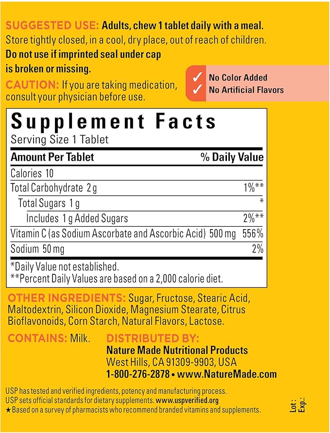 Nature Made Chewable Vitamin C 500 mg, Dietary Supplement for Immune Support, 150 Tablets, 150 Day Supply (Pack of 2)