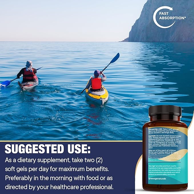 NEW AGE Omega 3 Fish Oil 2500mg Supplement Non GMO - EPA, DHA Fatty Acids Gluten Free (180 Softgels (Pack of 2))