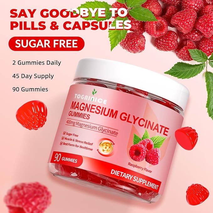 Magnesium Glycinate Gummies 400mg for Adult & Kids,90 Ct Sugar Free Magnesium Gummies with Potassium Magnesium Supplement for Women & Men,Sleep Msucle & Engergy Support,Raspberry Flavor,2 Pack
