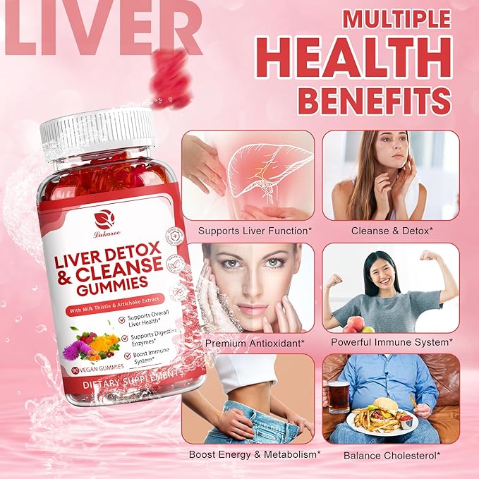 Liver Cleanse Detox & Repair Gummies - 24 Potent Herb w/3000MG Milk Thistle Silymarin, Dandelion, Artichoke Extract & Elderberry - No Sugar, Raspberry Flavor - 90 Count
