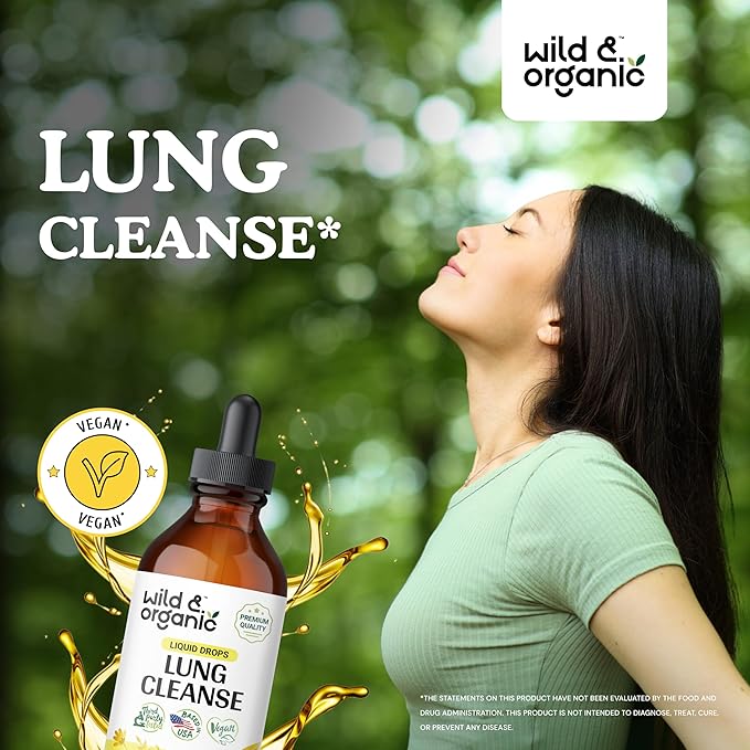 Wild & Organic Lung Cleanse Tincture - Mullein Drops for Lungs - Herbal Lung Detox and Cleanse - Lung Support Supplement - Vegan, Alcohol Free Drops - 4 fl oz