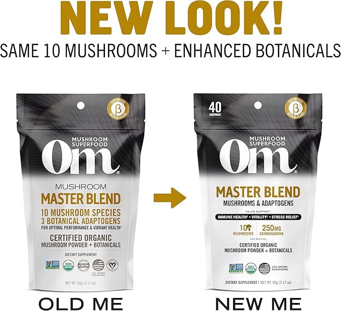 Om Mushroom Master Blend, Organic 10 Mushroom Complex & Adaptogens Powder, Reishi & Lions Mane - 3.17 oz