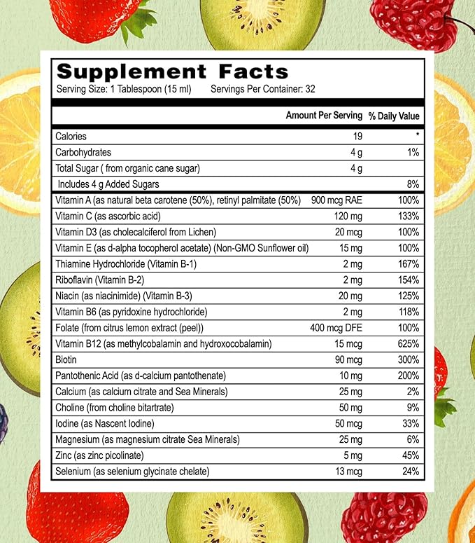 Go Healthy Liquid Multivitamin for Women, Men, Teens, 50 Plus – Vegan Vitamin & Mineral Supplement, Adult Energy & Immune Support, Easy-to-Absorb, Delicious Fruit Flavor – 32 Servings