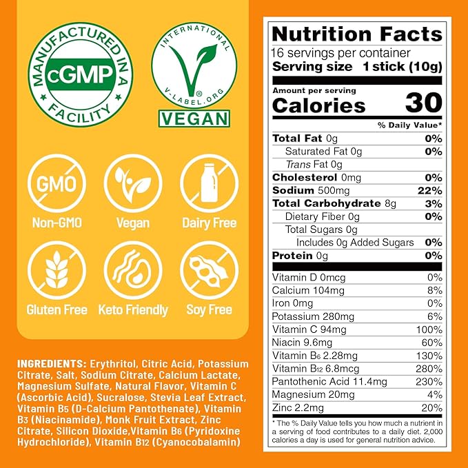 Venture Pal Sugar Free Electrolyte Powder Packets - Liquid Daily IV Drink Mix for Rapid Hydration & Party Recovery | 5 Vitamins & 7 Electrolytes| Keto Friendly | Non-GMO | Certified Vegan | 16 Sticks