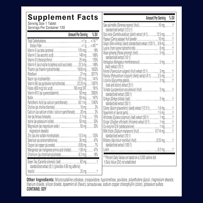 Swisse Ultivite Daily Multivitamin for Men | 50 Vitamins, Antioxidants and Minerals + Adaptogens | Energy, Stress & Immune Support | Mens Multivitamins Supplement | 120 Tablets