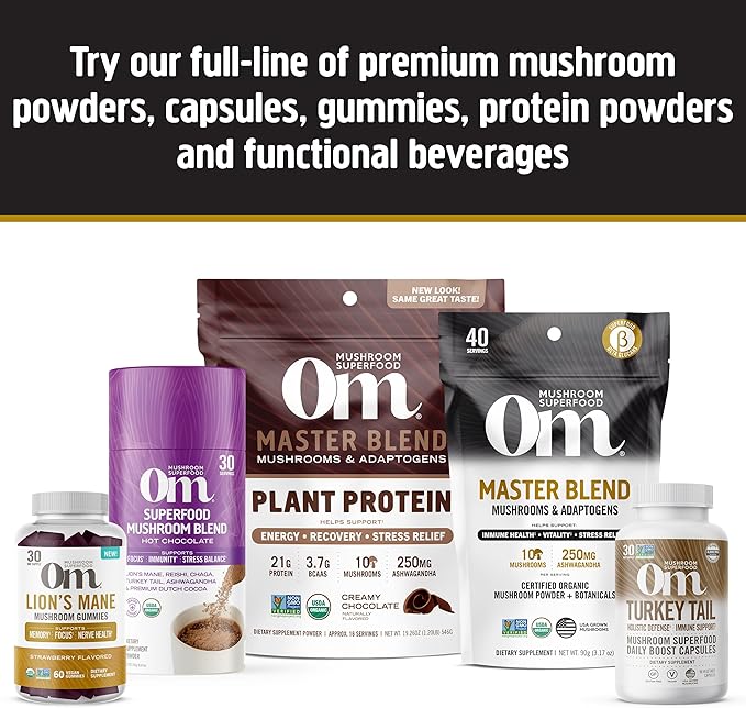 Om Mushroom Master Blend, Organic 10 Mushroom Complex & Adaptogens Powder, Reishi & Lions Mane - 3.17 oz