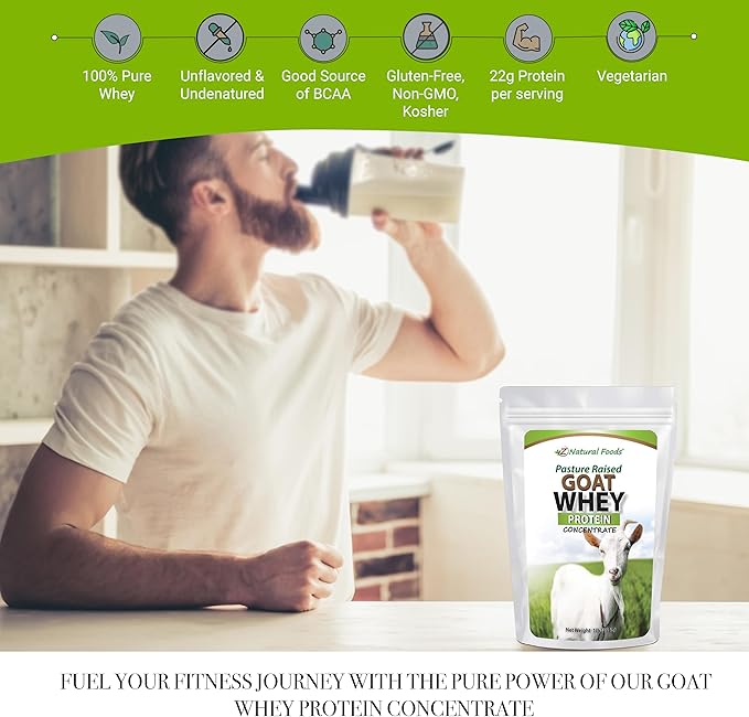 Z Natural Foods Goat Whey Protein Powder Concentrate - Undenatured, Unflavored, Pasture Raised Whey - Clean Goat Protein Powder with Vital Proteins for Weight Management, Immune Support, Fitness, 1 lb