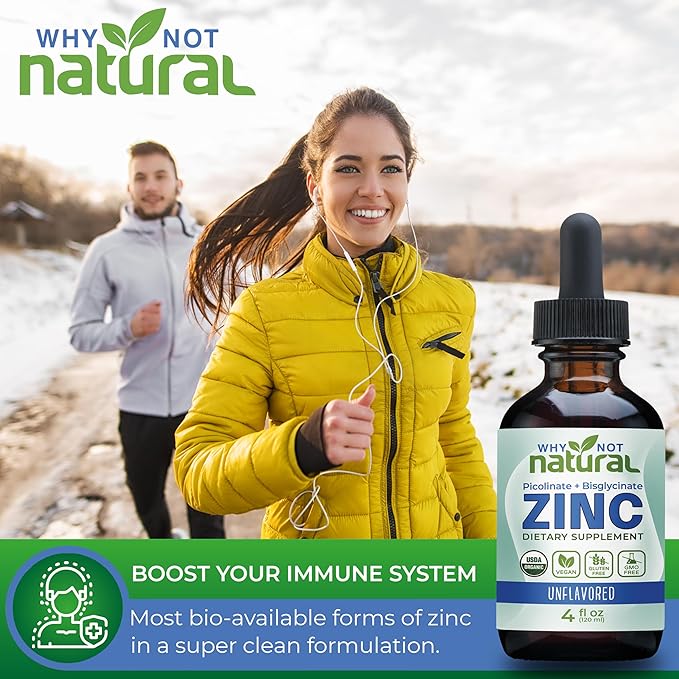 Organic Liquid Zinc Drops Supplement with Chelated Picolinate and Bisglycinate, Vegan