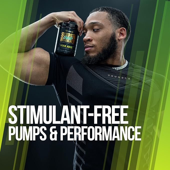 ALPHA LION Superhuman Pump Pre Workout Powder, Nootropic Caffeine & Stim Free Preworkout Supplement, Nitric Oxide Booster, Muscle Gainer, Energy & Focus (42 Servings, Hulk Juice Flavor)