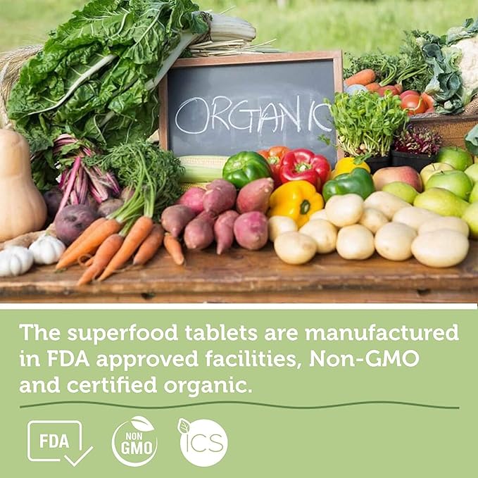 Organic Superfood Greens Fruits and Veggies Complex - Best Dietary Supplement with 14 Greens &14 Fruits & Vegetables with Alfalfa Rich in Antioxidants Organic Ingredients Non-GMO (180 Count Pack of 3)