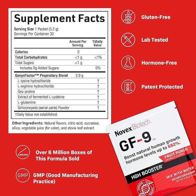 Novex Biotech GF-9 Rapid Dissolve Powder - Supplements for Men - Boost Critical Peptide That Supports Energy and Performance, 30 Servings, Fruit Punch Flavor
