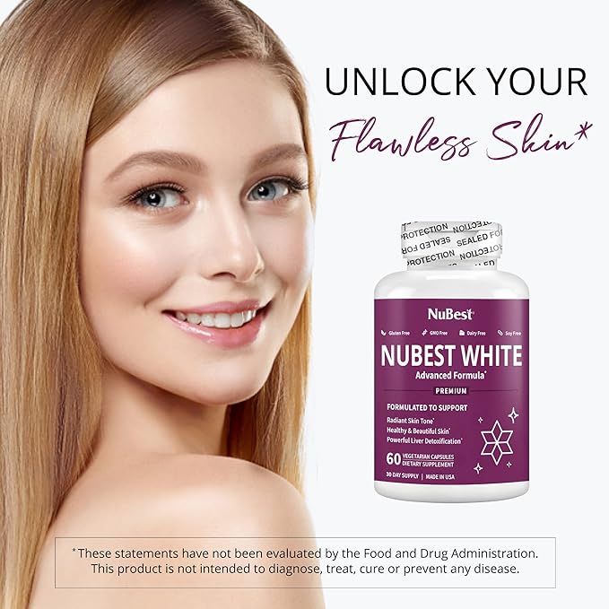 NuBest White - Glutathione 400mg & Milk Thistle Extract - Skin Brightening Supplement - Supports Beautiful and Radiant Skin - Antioxidant & Detoxification - 1 Pack | 1 Months Supply