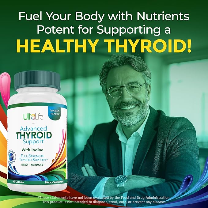 Daily Thyroid Boost Advanced Formula with Iodine Ashwagandha Vitamin B12 Zinc and Selenium for Energy Metabolism and Focus 60 Capsules