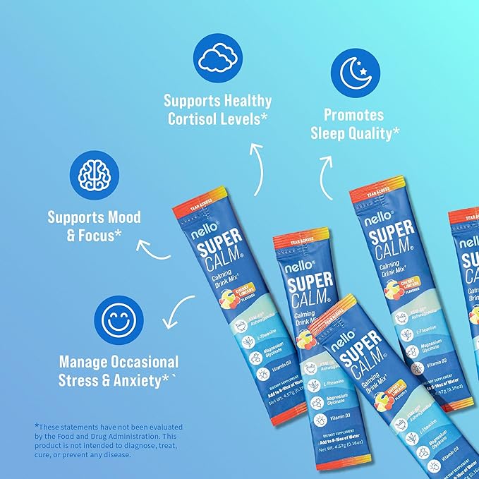 Supercalm Drink Mix - Ashwagandha KSM 66, Magnesium Glycinate & L-Theanine Supplement - Ashwagandha Root Extract - Focus and Relaxation Support (20 Travel Packets) - Cherry Limeade