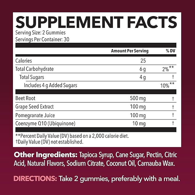 Beet Root Gummies with COQ10 & Pomegranate - Nitric Oxide Supplement for Men and Women - Endurance, Performance, Recovery - Vegan, Non-GMO, Gluten Free - Mixed Berry Flavor, 1 Month Supply
