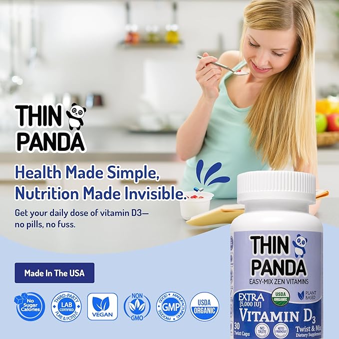 Extra Strength Organic Vitamin D3 5000 IU Supplement | for Strong Bones & Healthy Immunity | Unique Twist & Mix Design | GMO Gluten Vegan & Taste Free | for Adults Only | 30 Servings