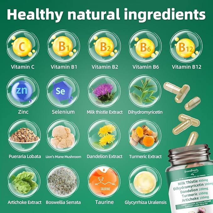Liver Cleanse Detox & Repair - Strength Milk Thistle 30X Extract - Standardized and Concentrated 80% Silymarin w/Vitamin,95% curcuminoids & 17+Liver Health Nutrients to Revive & Thrive