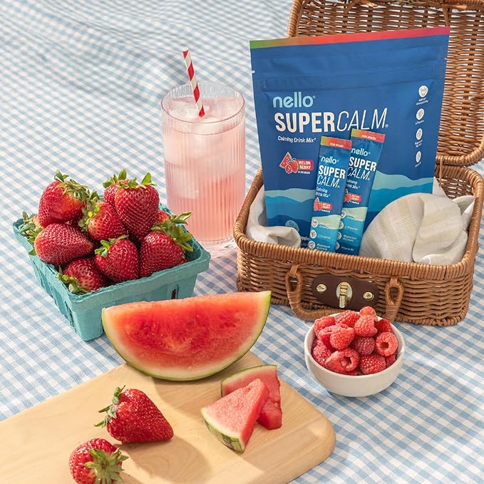 Supercalm Drink Mix - Ashwagandha KSM 66, Magnesium Glycinate & L-Theanine Supplement - Ashwagandha Root Extract - Focus and Relaxation Support (20 Travel Packets) - Melon Berry
