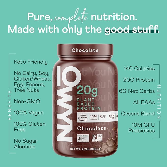 OWYN Only What You Need Vegan Protein Powder, 20g Plant Based Protein, Probiotics, Superfoods Greens, Pea, Chia Seeds, Pumpkin Seed Blend (Chocolate, 2.2 LB)
