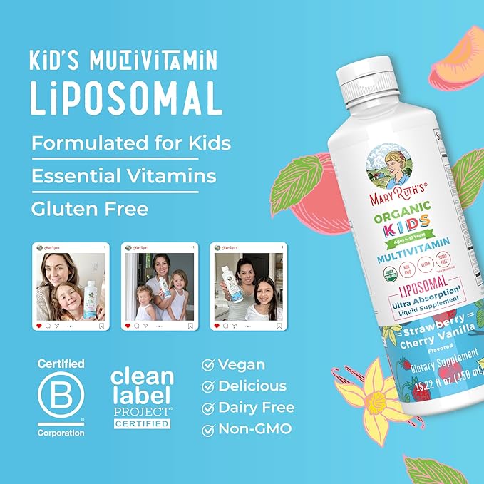 MaryRuth's Kids Multivitamin Liposomal | Vegan, Sugar-Free Vitamins for Kids | Ages 4+ | 2 Month Supply | 15.22 Fl Oz
