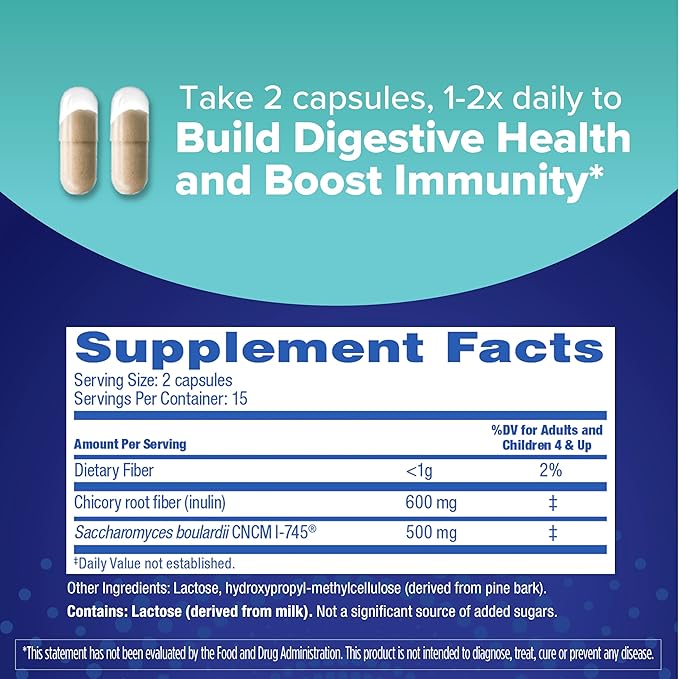 Florastor Select Pro+Pre Daily Probiotic and Prebiotic Supplement for Women and Men, Boosts Good Bacteria, Saccharomyces Boulardii CNCM I-745 (30 Capsules) (Pack of 1)