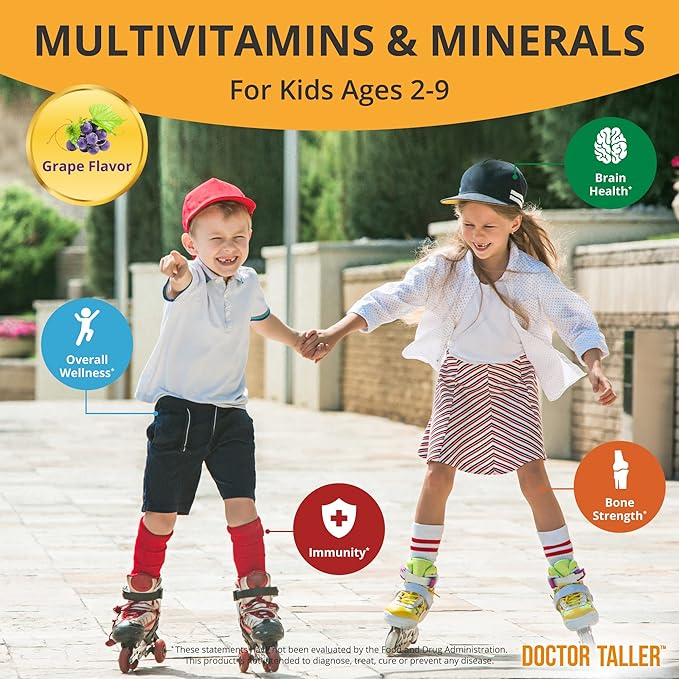 NuBest Doctor Taller Kids - Kids Multivitamins, Toddler Vitamins - Support Healthy, Immunity and Bone Strength for Ages 2 to 9 - Grape Flavor - 60 Vegan Chewable Tablets | 1 Month Supply