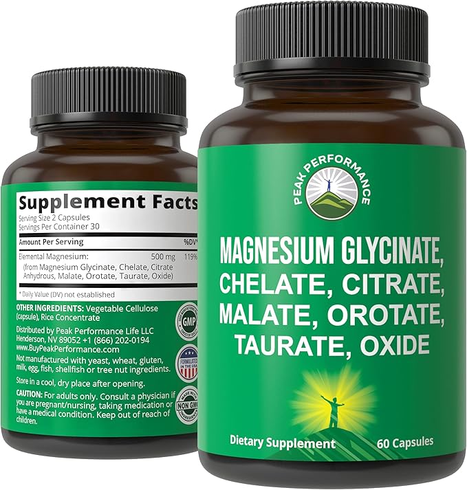 Magnesium Glycinate + Citrate + Malate + Chelate + Orotate + Taurate + Oxide. 7 Forms of Magnesium Complex. 500mg Supplement Capsules for Women & Men. 2 Pills for Sleep, Leg Cramps, Muscles