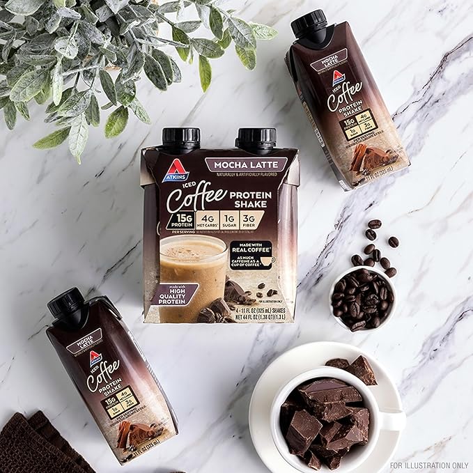 Atkins Mocha Latte Iced Coffee Protein Shake, 15g Protein, Low Glycemic, 4g Net Carb, 1g Sugar, Keto Friendly