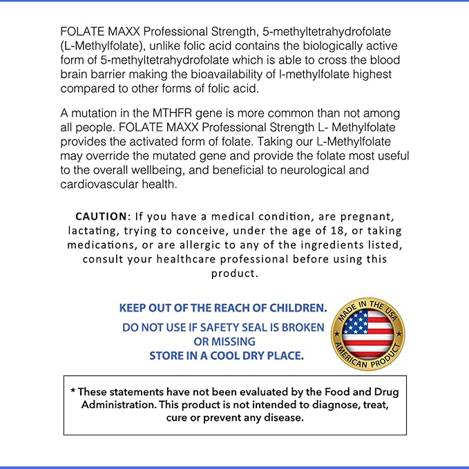 FolateMaxx L-Methylfolate 7.5 mg Professional Active Folate, MethylFolate 5-MTHF (90 Capsules)