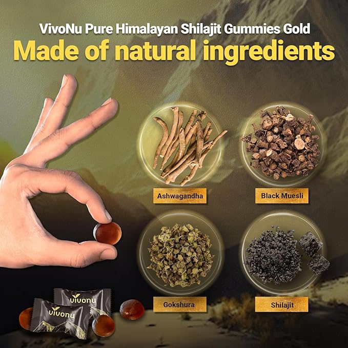 Shilajit Gummies, Shilajit micronutrient supplement, Himalayan premium ingredient Shilajit - Ashwagandha, Gokshura, Fulvic Acid & 85+ Trace Minerals I for Men, Women I Non-GMO I 100% Natural & Organic
