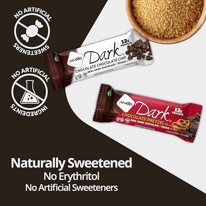 NuGo Dark Variety - Mint Chocolate Chip 12 Bars & Chocolate Chocolate Chip 12 Bars, 12-13g Protein Bar, Vegan, Gluten Free, Non-GMO, Kosher Pareve, 24 Count