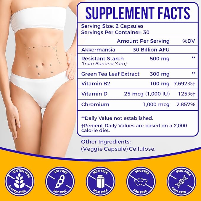 GLP-1 Supplement Probiotic | Support GLP-1 Naturally, GLP-1 with 300 Billion AFU Akkermansia Probiotic, GLP1 Probiotics for Women & Men, GLP 1 Supplement, GLP-1 Levels, 60 Capsules