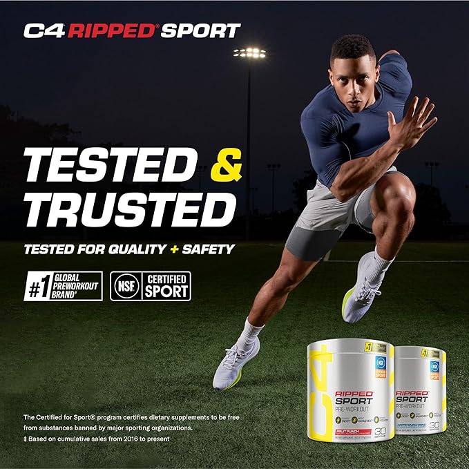 Cellucor C4 Ripped Sport Pre Workout Powder Fruit Punch - NSF Certified for Sport + Sugar Free Preworkout Energy Supplement for Men & Women | 135mg Caffeine | 30 Servings