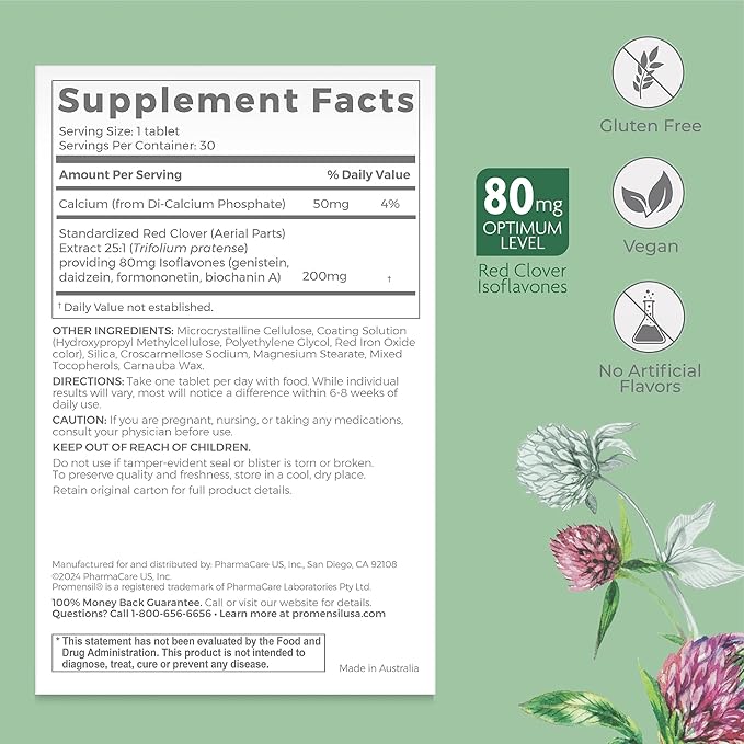 Promensil Menopause Double Strength - Menopause Supplements for Women, Red Clover Isoflavones, Helps Support Hot Flashes, Night Sweats, Restlessness - 30 Count