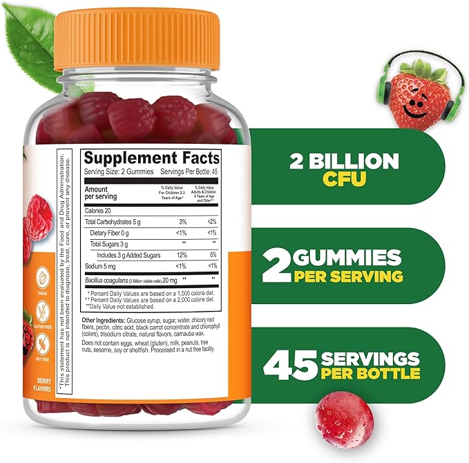 Kids Probiotics Gummies | 2 Billion CFU | Great Tasting Kids Probiotic Gummies | for Gut Health, Digestive Support, and Immune Support | 90 Probiotic Gummies for Kids and Toddlers | Lifeable