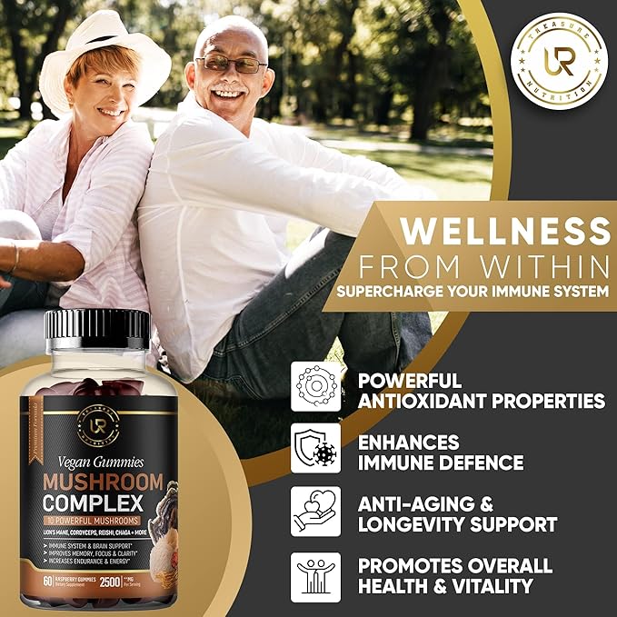 Mushroom Gummies | 10 Mushroom Supplement | 2500mg | Turkey Tail, Chaga, Reishi, Cordyceps & Lions Mane Organic Mushroom Extracts, Nootropic Brain Booster (180 Count (Pack of 3))