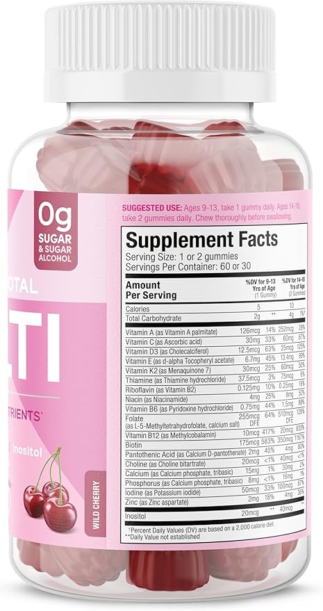 Teen Girl Gummies – Sugar Free Vegetarian Gummy Vitamins Supplement with 19 Essential Nutrients Strengthens Bones, Muscles, Enhances Energy & Skin Health – Cherry Flavor (60 Count)