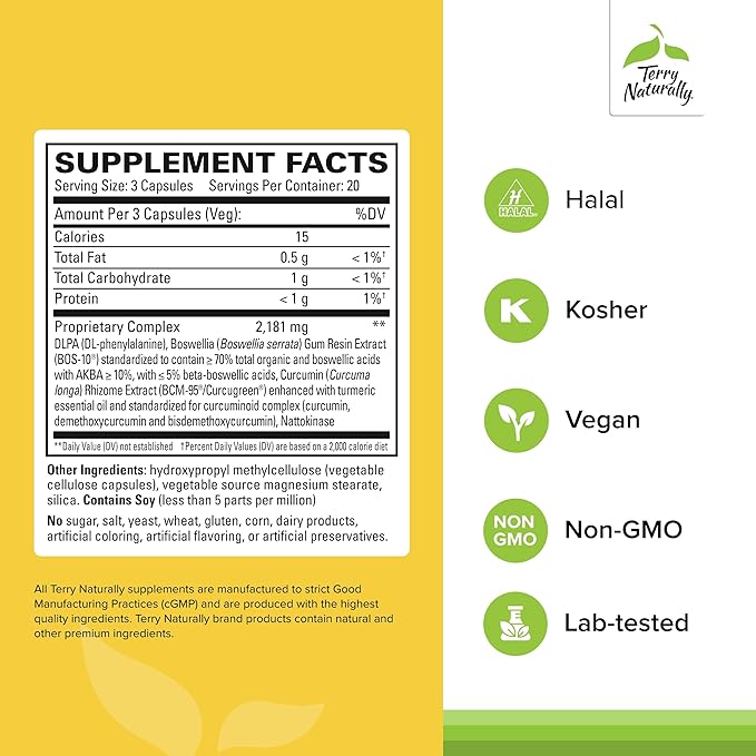 Terry Naturally Curamin - Curcumin Supplement for Circulation & Endorphin Support - Support for Occasional Discomfort - Aids Healthy Muscles - 60 Capsules