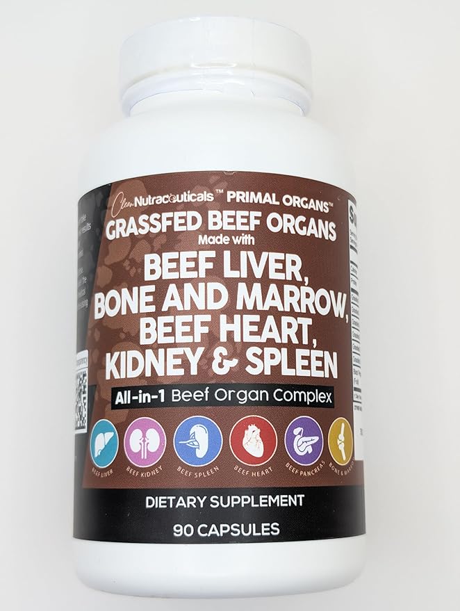 Clean Nutraceuticals Grass Fed Beef Liver Capsules - Premium Quality Supplement Packed with Desiccated, Beef Heart, Beef Spleen, Beef Pancreas Plus Bone & Marrow Dao Enzyme Pills