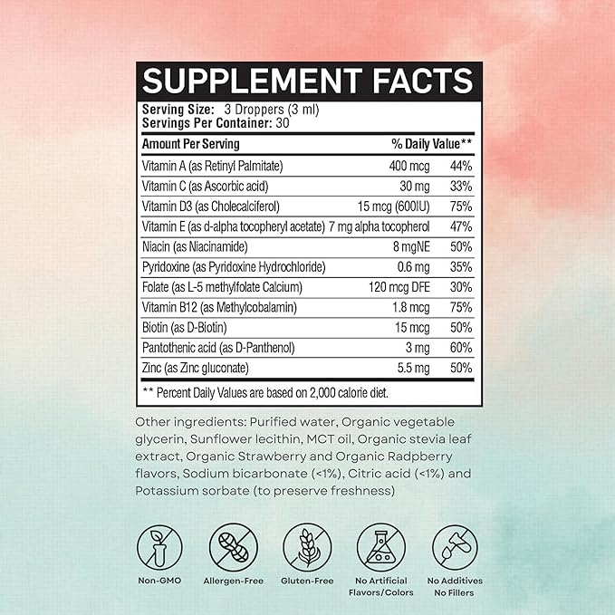 Liposomal Kids Liquid Multivitamin | Non-GMO | Clean | Sugar Free | Gluten Free | Organic Berry Flavors | Immune Support | Bone Health | Overall Wellness | 30 Servings | 3 fl oz