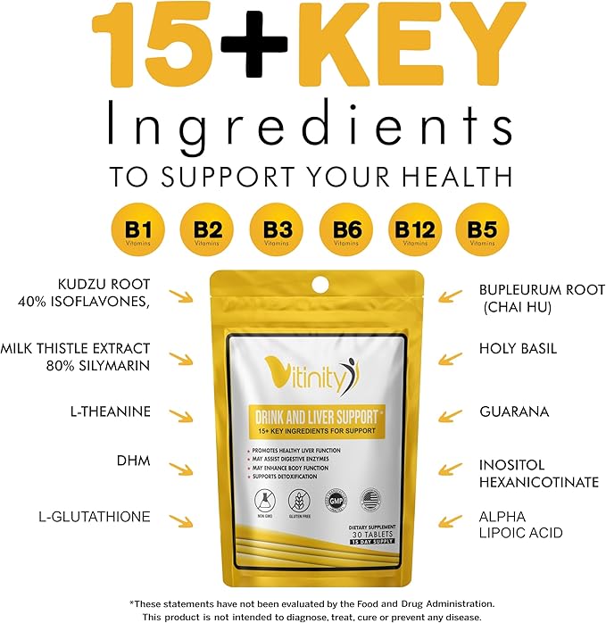 Anti Drink Support Supplement-15+Key Ingredients for Craving Support,Liver Health,Kudzu, Milk Thistle,Holy Basil,DHM,All Natural Cleanse,Gradual Reduction,Nutrient Replenisher Tablets(15 Days)