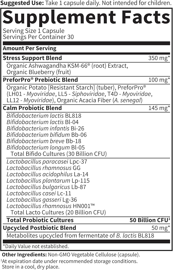 Garden of Life Dr Formulated Calm Daily 3-in-1 Complete Probiotics, Prebiotics & Postbiotics with Ashwagandha - PRE + PRO + POSTBIOTIC Supplement for Immune, Digestive & Mood Support - 30 Day Supply