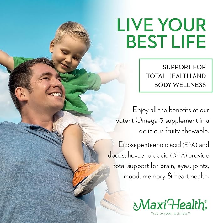 Maxi Health Fish Oil 2000mg - Omega 3 Supplement for Adults and Kids - Fruity Burst - Omega-3 Fish Oil Source of EPA/DHA Fatty Acids - Heart, Brain, Joint Health - Kosher Certified - 100 Softgels