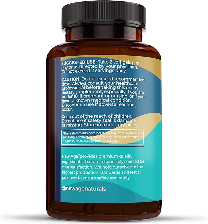 NEW AGE Omega 3 Fish Oil 2500mg Supplement Non GMO - EPA, DHA Fatty Acids Gluten Free (180 Softgels (Pack of 2))