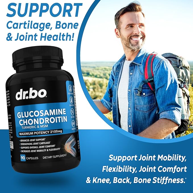 Glucosamine Chondroitin MSM Turmeric - Joint Health Supplement 2100mg Knee Bone & Joints - Joint Support Supplement Pills Advanced Glucosamine Sulfate Capsules Joint Supplements for Men Women Adults