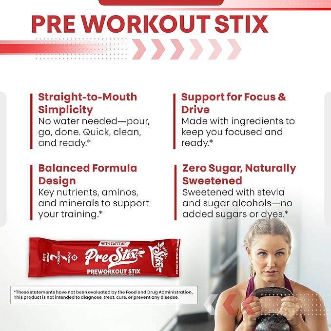 Clean Nutra Pre Workout Powder – Creatine Monohydrate, Caffeine, Citrulline Malate, Beta Alanine, L Carnitine, Taurine, Tyrosine, Electrolytes, Focus, Pump, Energy – 20 Powder Stix