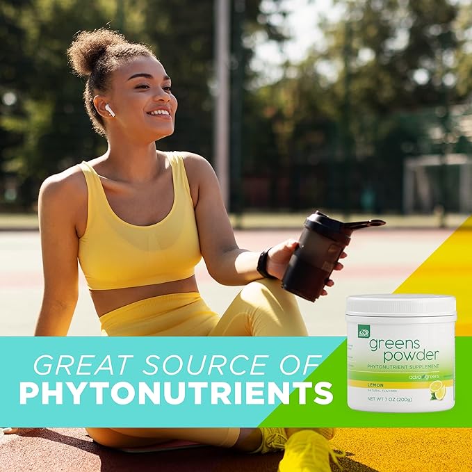 AdvoCare Greens Powder Phytonutrient Supplement - Supports Digestive Health with Antioxidants, Prebiotics & Probiotics* - Includes Broccoli Powder, Carrot Powder & More - Lemon, 7 oz