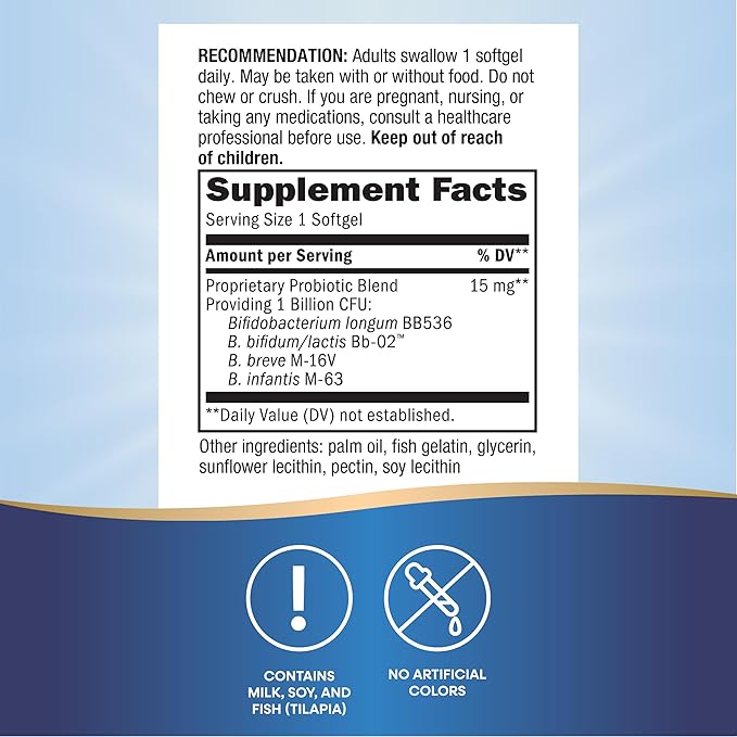 Nature's Way Adults 50+ Probiotic Pearls, Supports Regularity, Immune and Colon Health*, 1 Billion Cultures, No Refrigeration Required, 30 Softgels (Packaging May Vary)